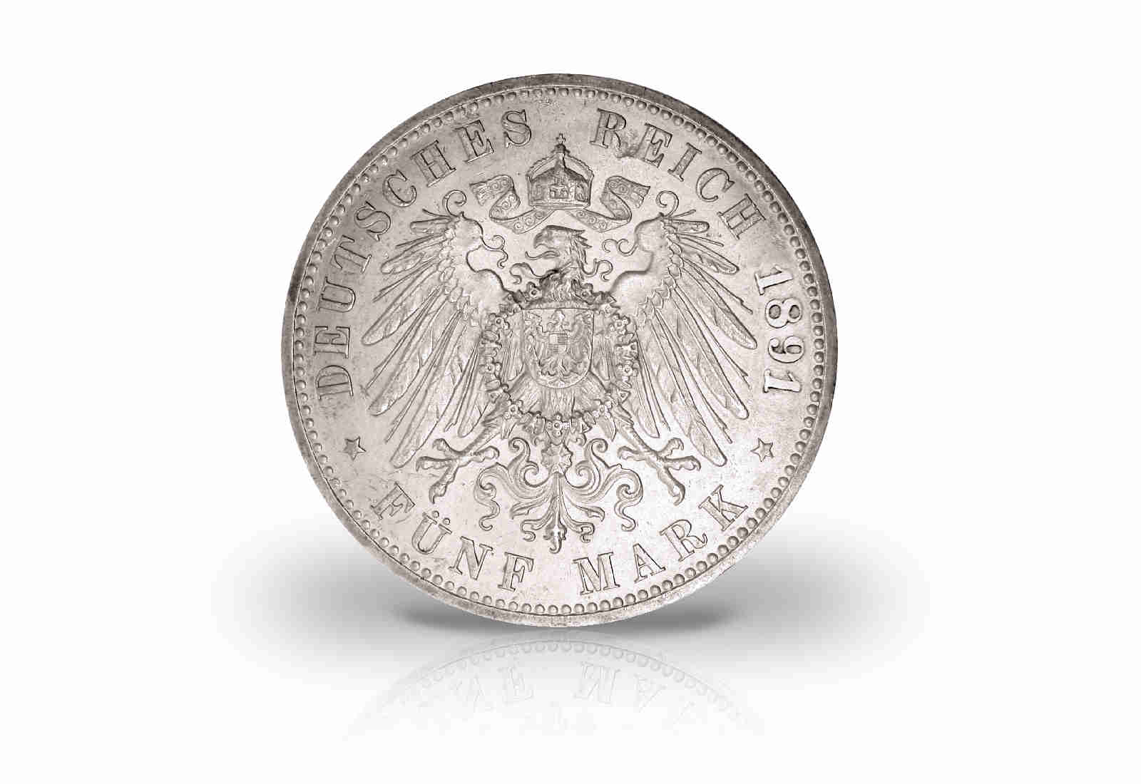 5 Mark 1891 Deutsches Kaiserreich Hessen Ludwig IV. Jaeger-Nr. 71