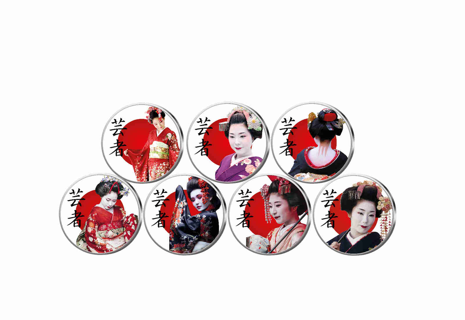 Japans Geishas 7er Kollektion mit Farbapplikation im Etui inkl. Zertifikat