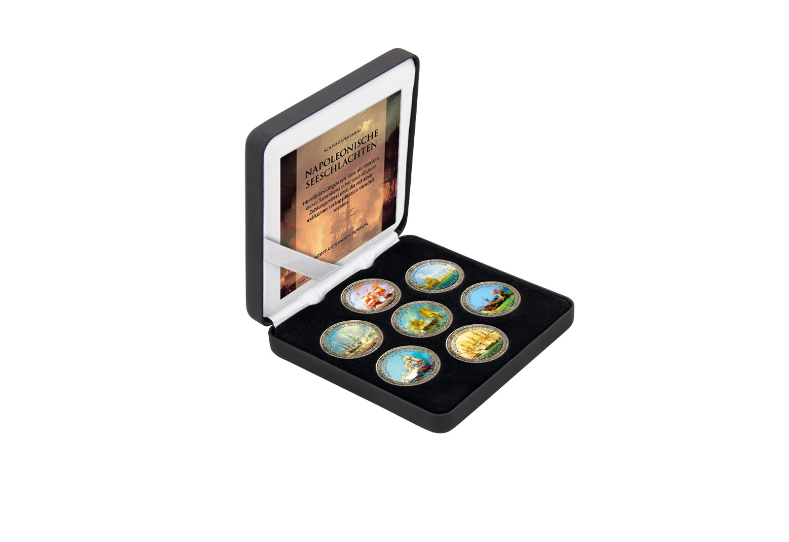 Napoleonische Seeschlachten 7er Kollektion mit Farbapplikation im Etui