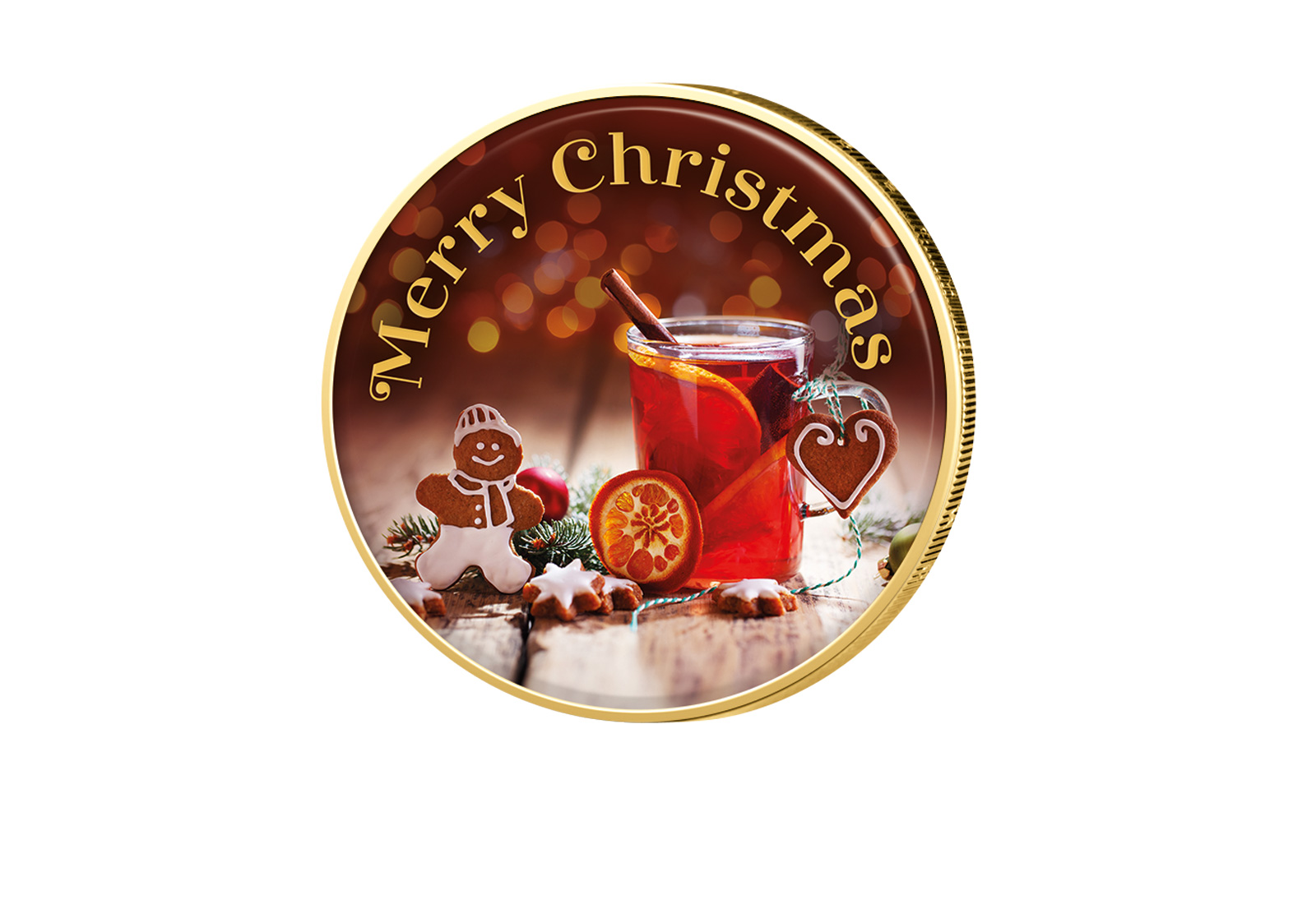 2 Euro vergoldet mit Farbmotiv Weihnachten