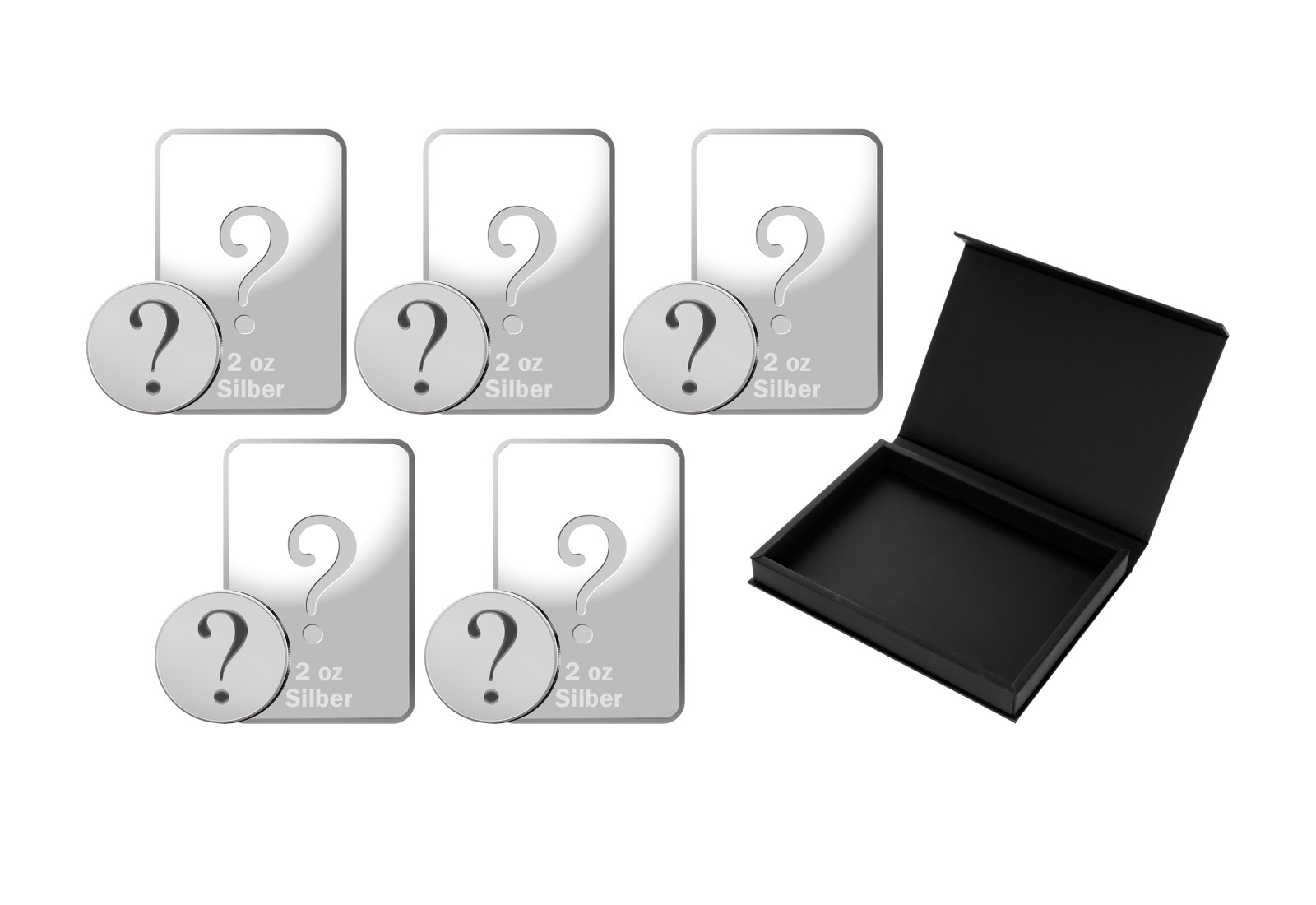 Silber-Komplett-Kollektion 10 Unzen Silberbarren inkl. 5x Sammlermünzen + Kassette und Echtheitszertifikat