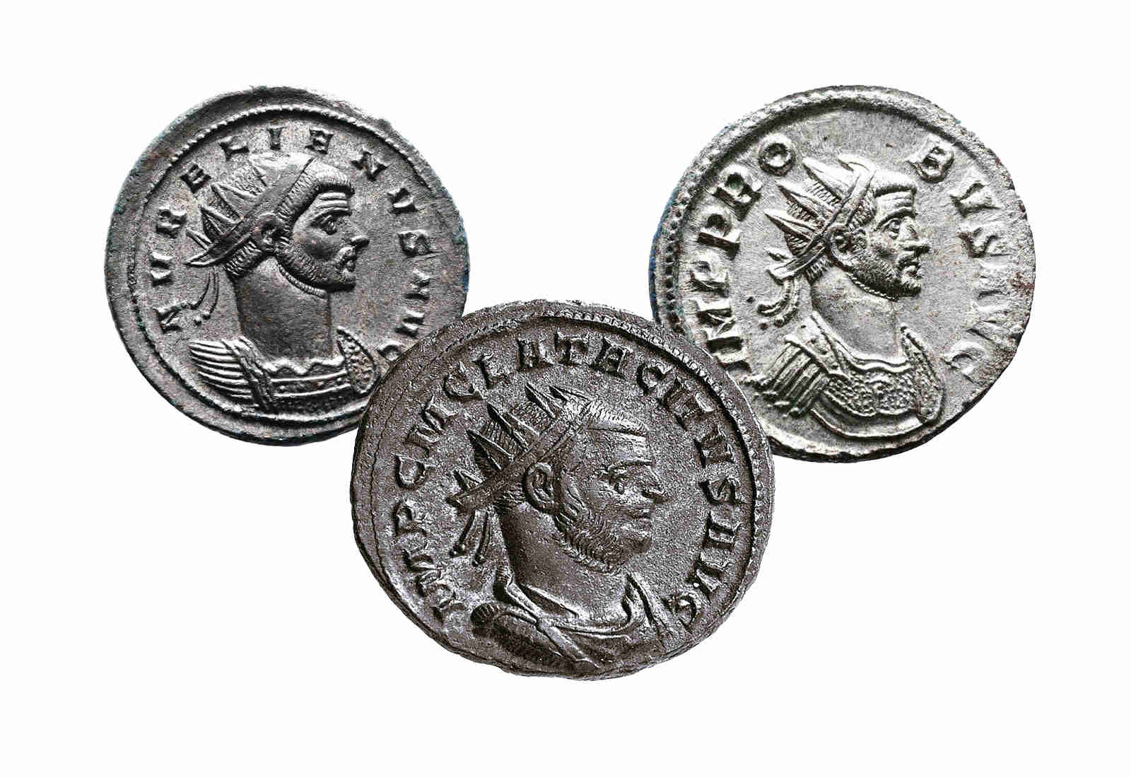 3er Set Antike Münzen Antoninian Aurelianus,Tacitus& Probus im Etui mit Zertifikat