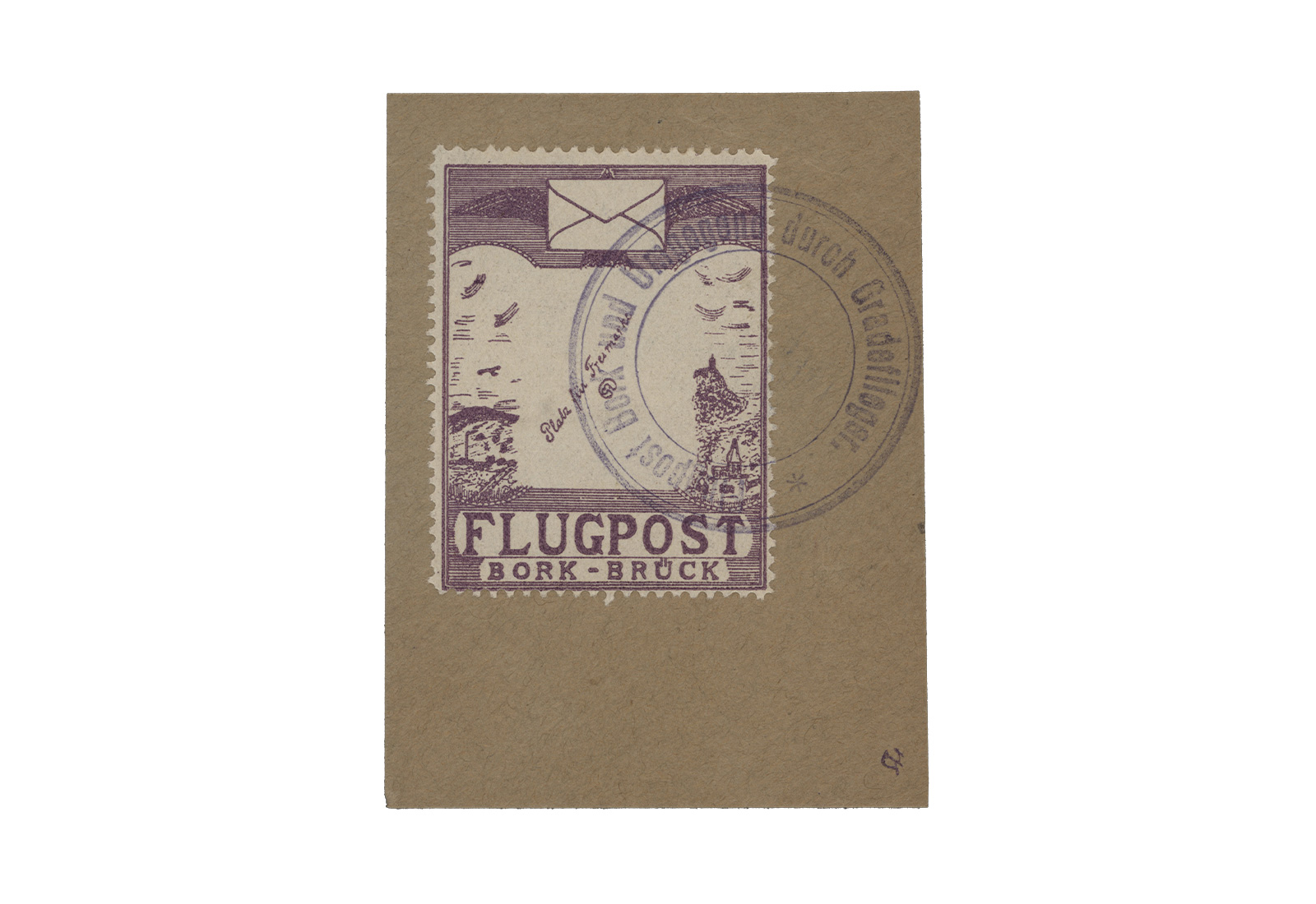 DR Flugmarke Bork-Brück 1912 auf Briefstück