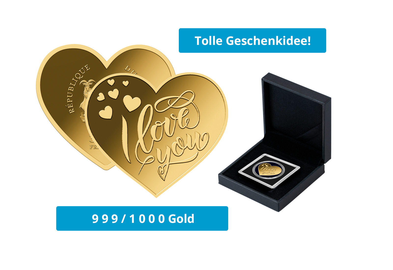 Goldmünze Motiv "I Love You" 999/1000 Gold Geschenk