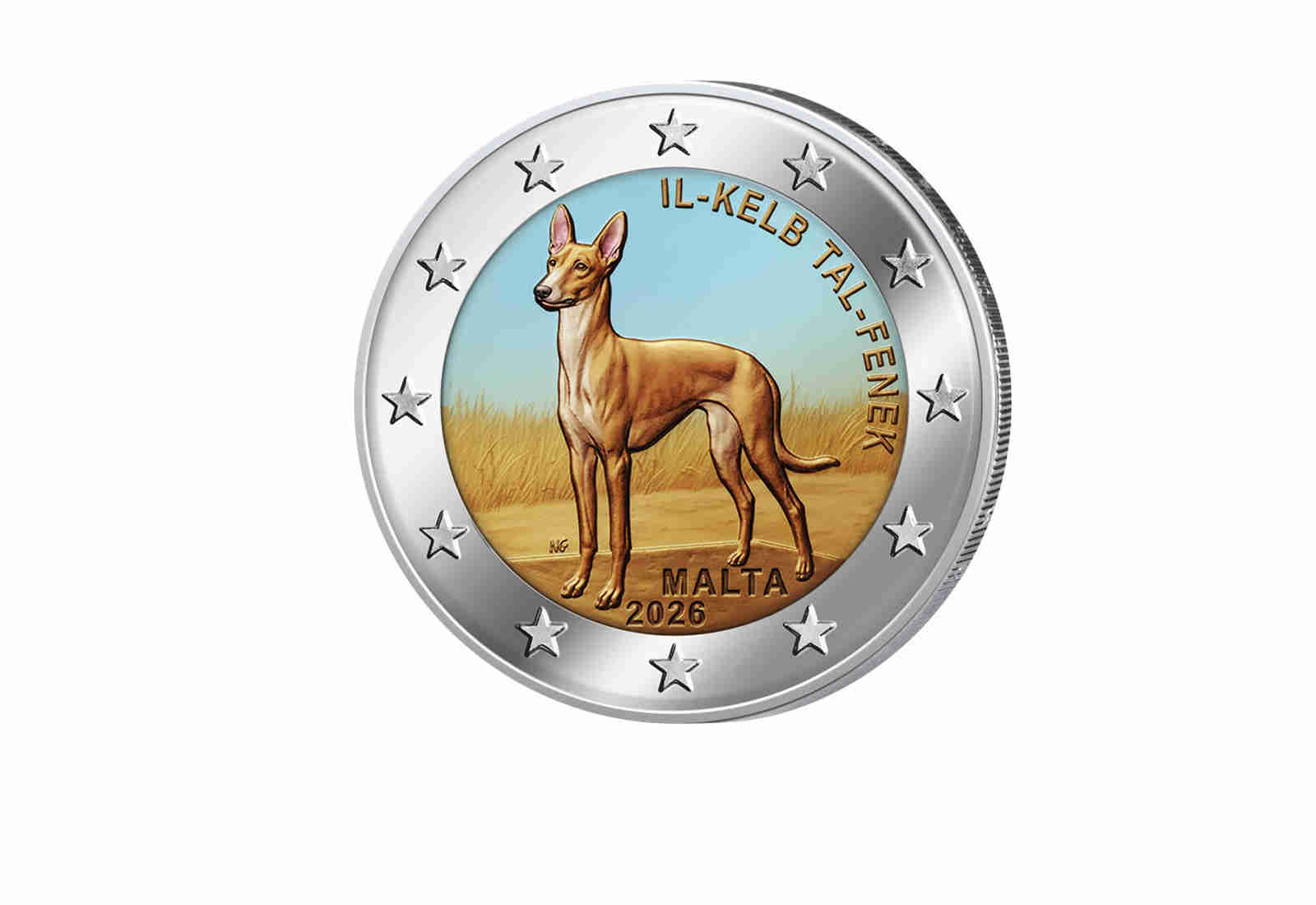 2 Euro 2026 Malta Pharaonenhund mit Farbapplikation