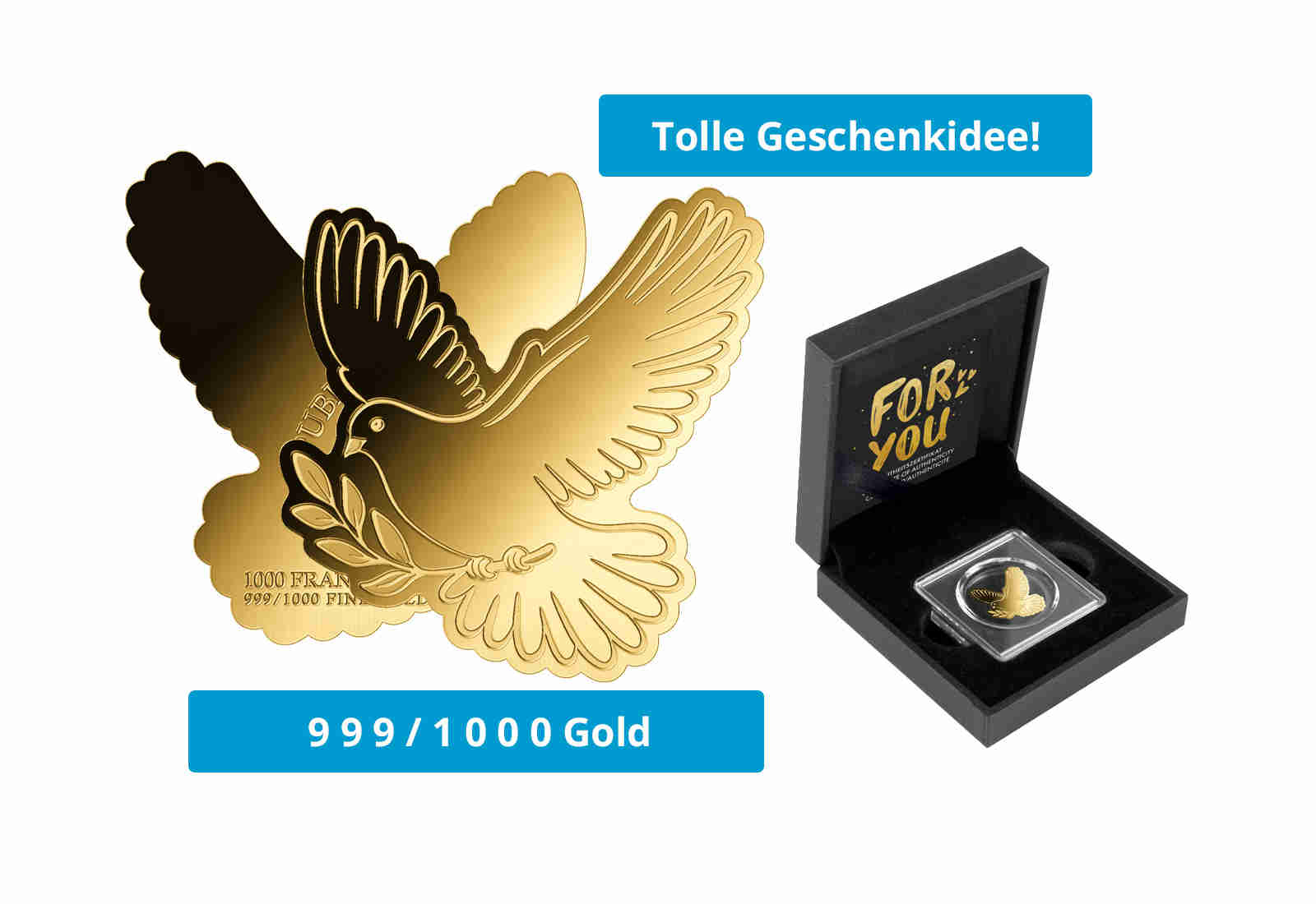 Goldmünze Motiv Friedenstaube 999/1000 Gold