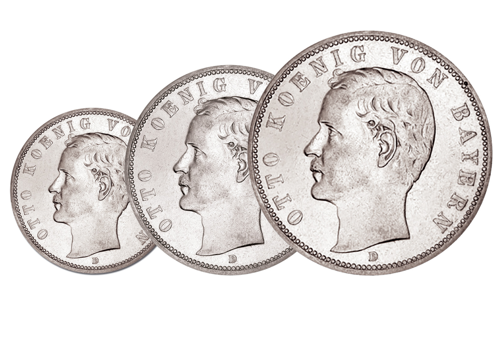 Kaiserreich Sparset Bayern - 2, 3 & 5 Mark König Otto J. 45, 46, 47  im Etui