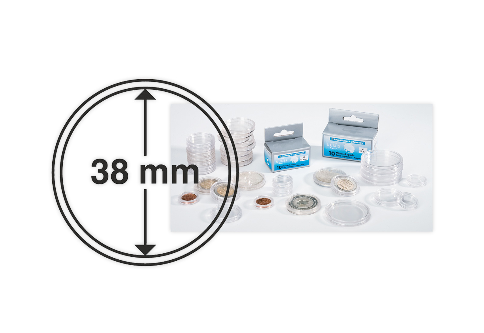 [38 mm] Leuchtturm Münzkapseln im 10er Pack