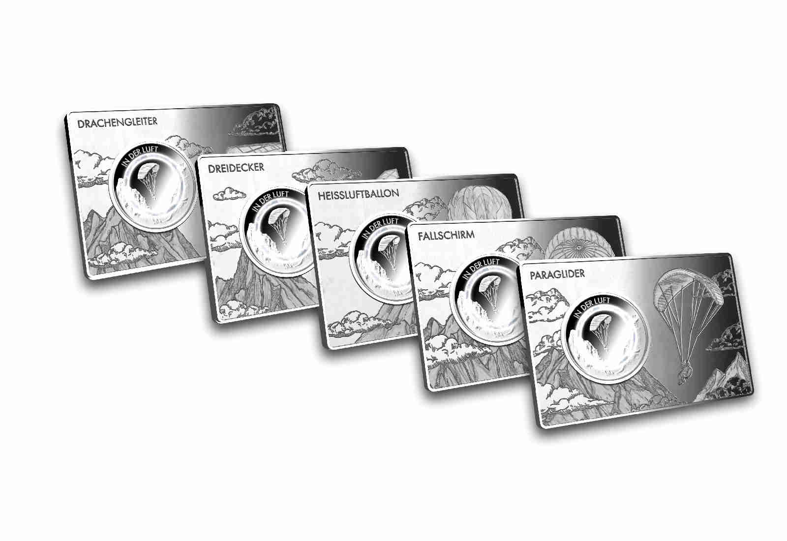 10 Euro 2019 Deutschland in der Luft mit Color-Inlay eingefasst in einem Barren Prägestätte A-J
