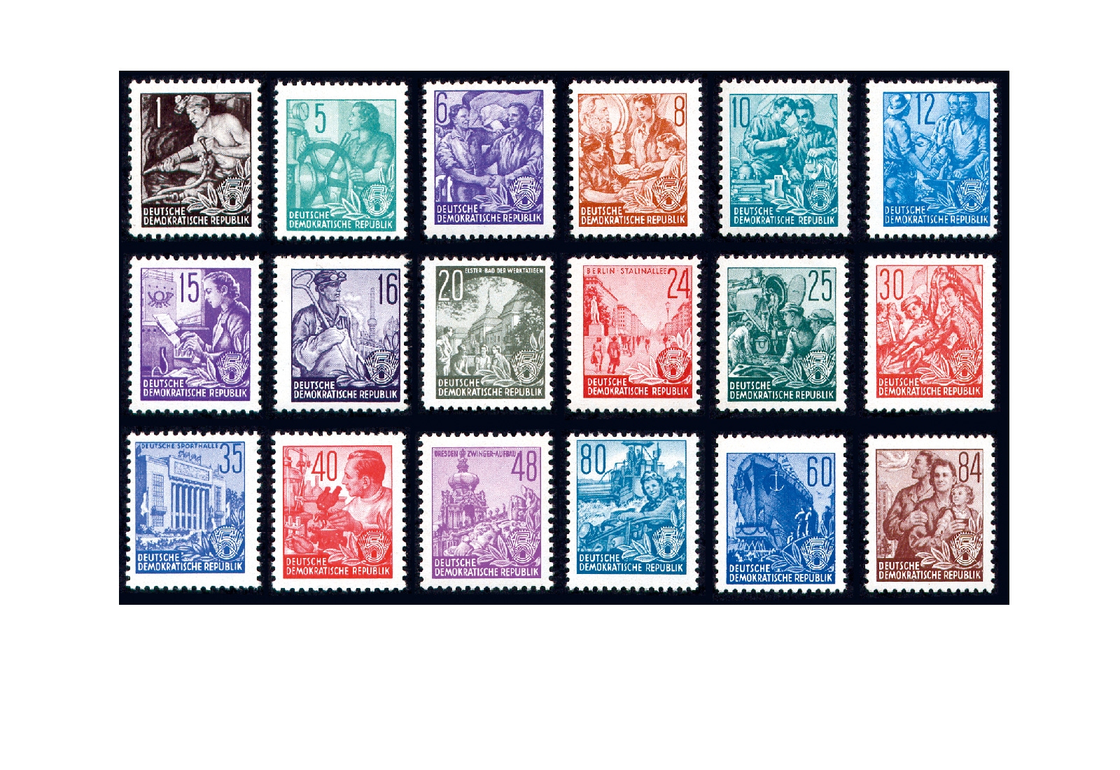 Briefmarken DDR Fünfjahrplan 1953 Michel-Nr. 362-379 postfrisch