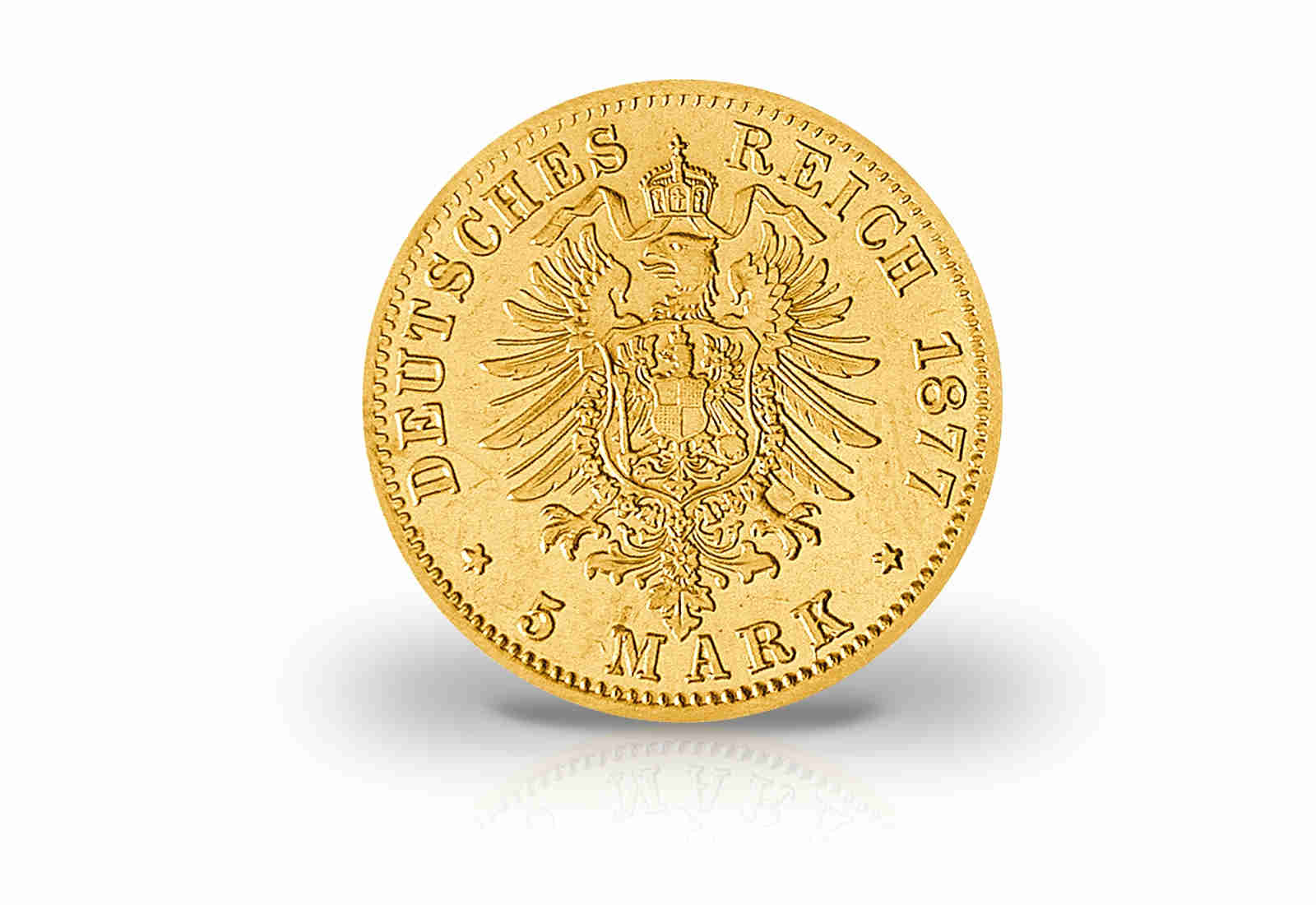 5 Mark Goldmünze 1877  Deutsches Kaiserreich Württemberg König Karl Jaeger-Nr. 291