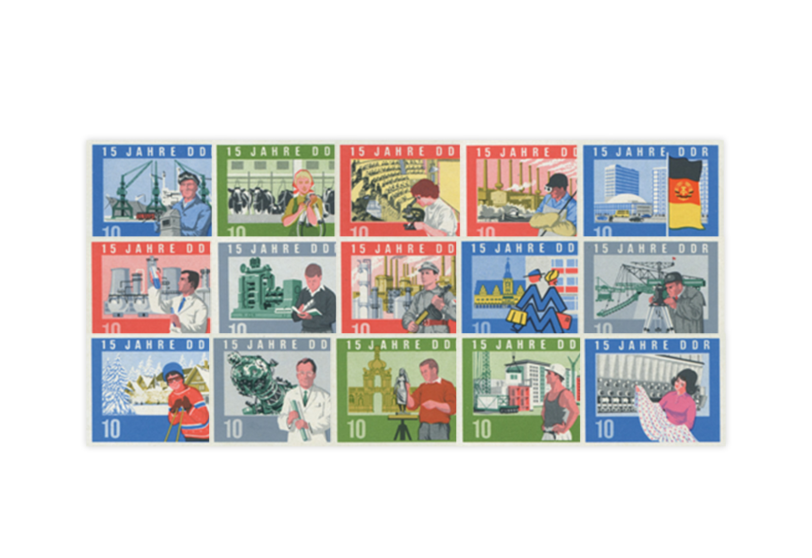 DDR Blockeinzelmarken aus Block 19 - 15 Jahre DDR 1964 ungebraucht