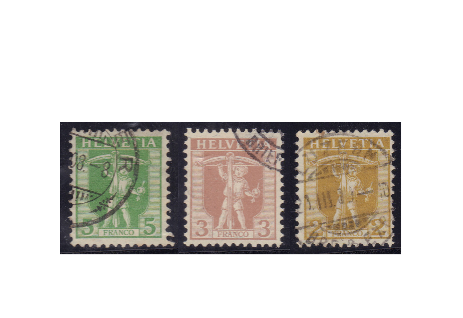 Briefmarke Schweiz Mi.Nr. 95-97 Tellknabe 1907 gestempelt