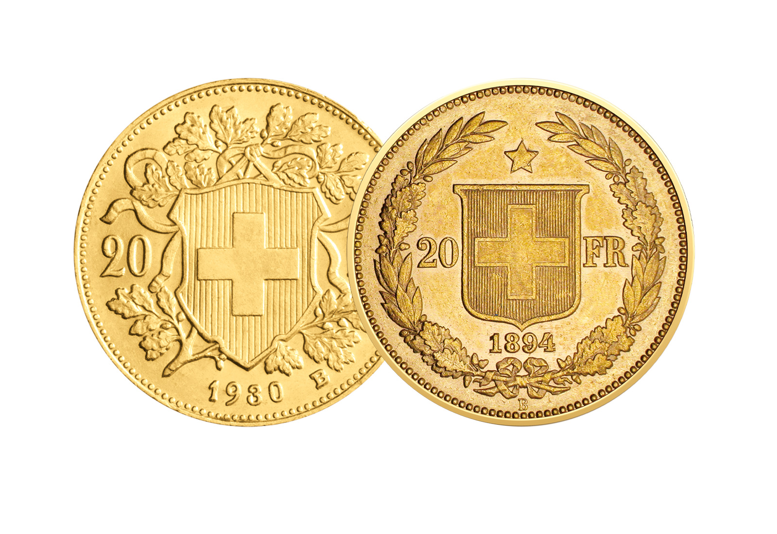 20 Franken Goldmünzen 2er-Spar-Set Schweiz Vreneli und Helvetia im Etui