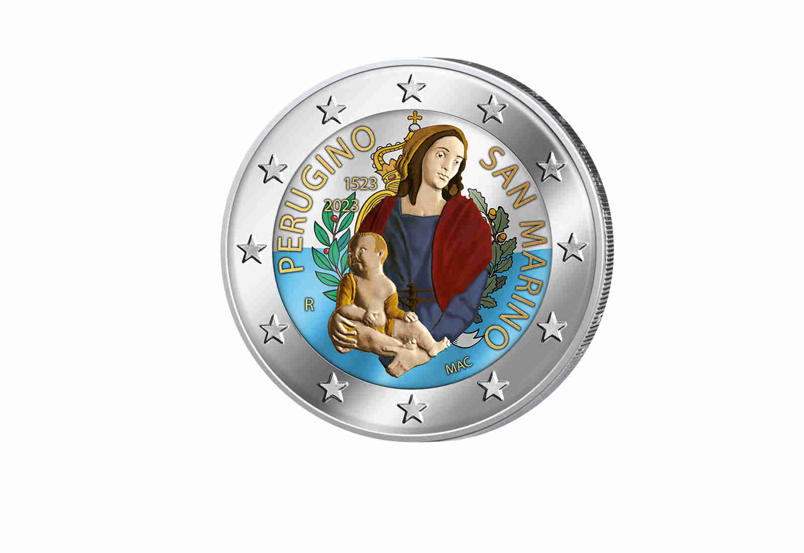 2 Euro 2023 San Marino 500. Todestag Perugino mit Farbmotiv