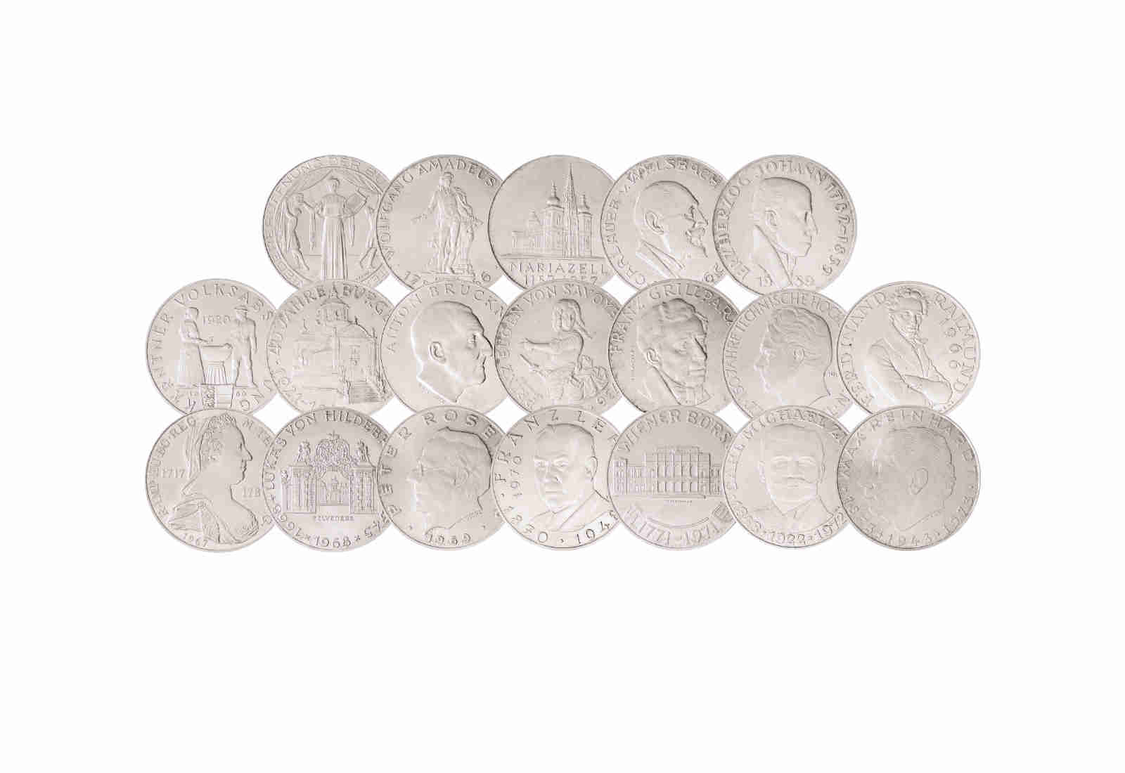 Komplettset 25 Schilling Silber 1955-1973 Österreich