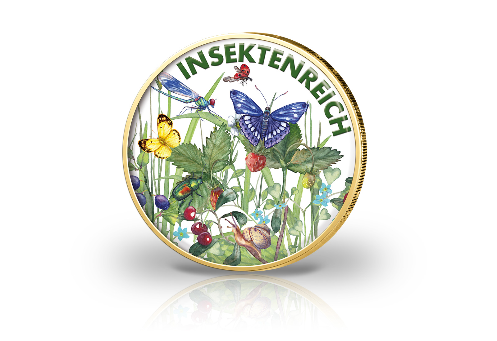 2 Euro mit Farbmotiv und 24 Karat Goldauflage Insekten