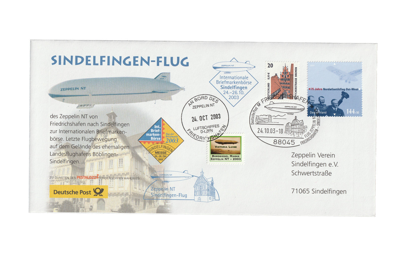 Zeppelin Beleg 2003 zur Briefmarkenbörse Sindelfingen an Bord des Zeppelin