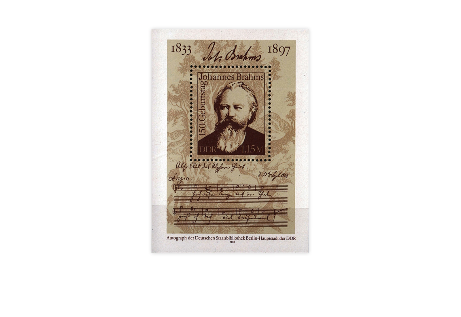 DDR Block 69 150. Geburtstag Brahms 1983 gestempelt