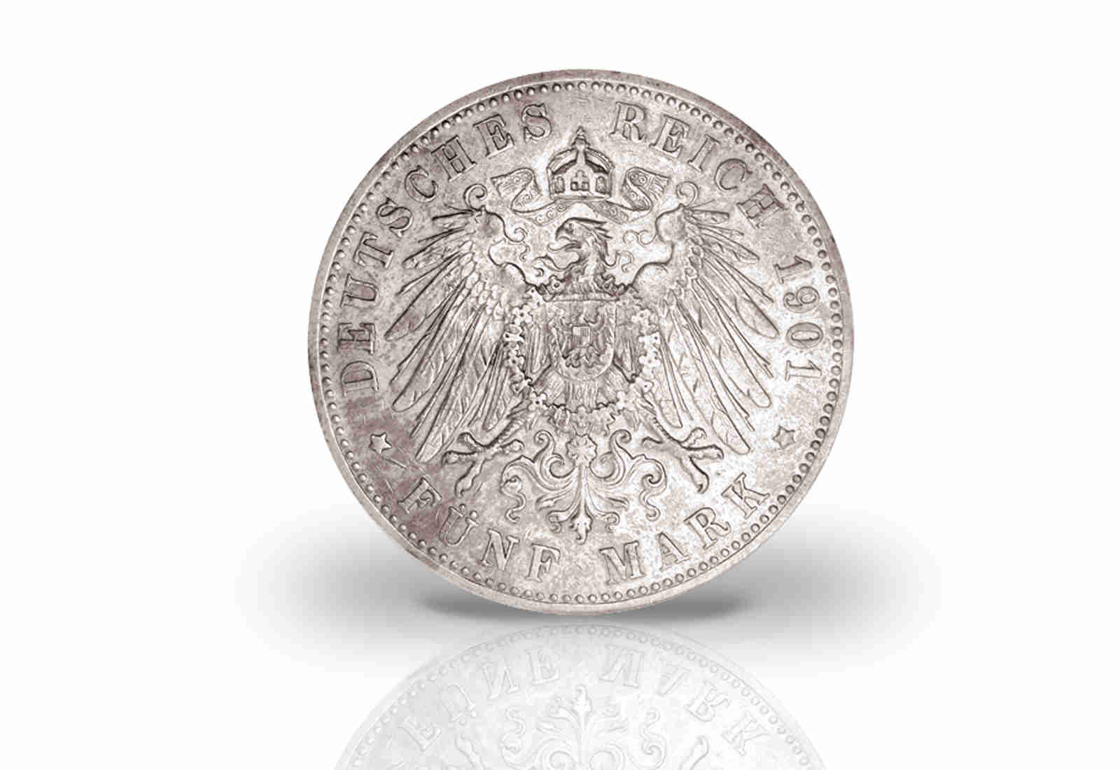 5 Mark 1901 Deutsches Kaiserreich 75. Geburtstag Herzog Ernst Jaeger Nr. 143