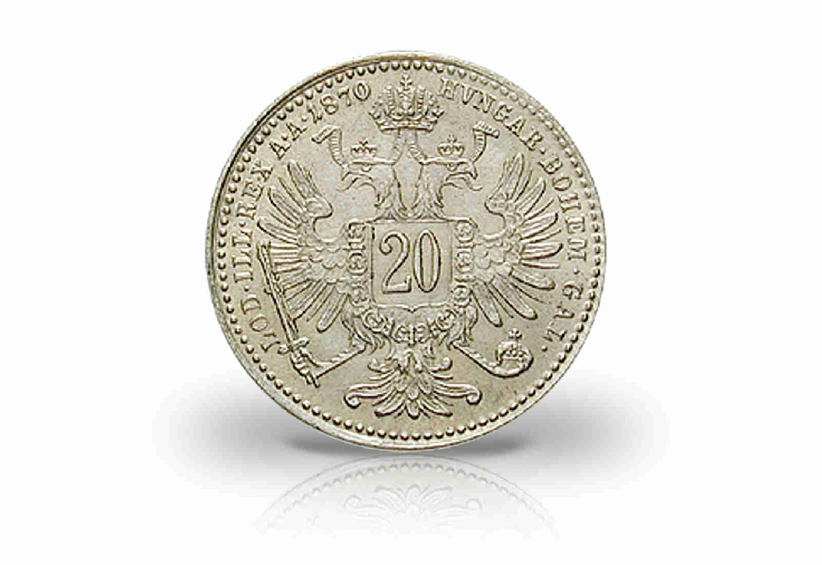 Kaiserreich Österreich 20 Kreuzer Silbermünze 1868-1872 Franz Joseph I. ss/vz