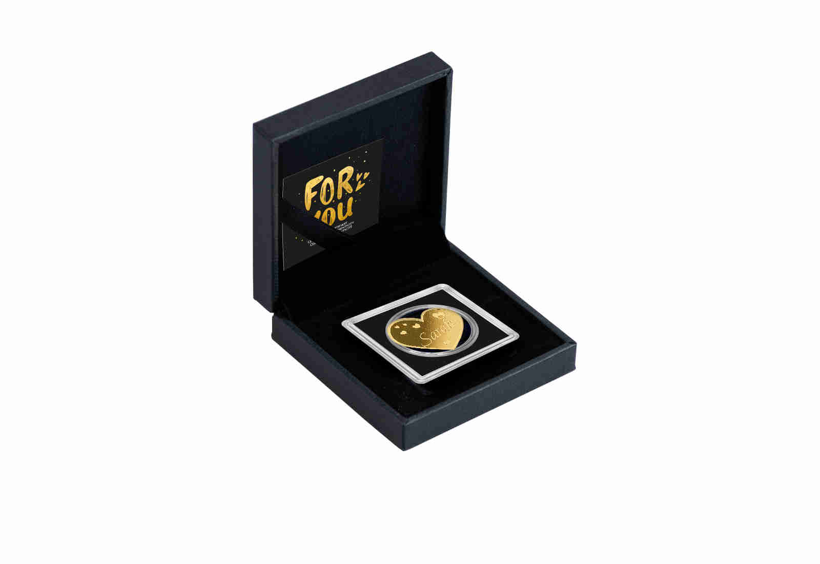 Goldmünze Motiv "Herz Sarah" 999/1000 Gold im Geschenketui