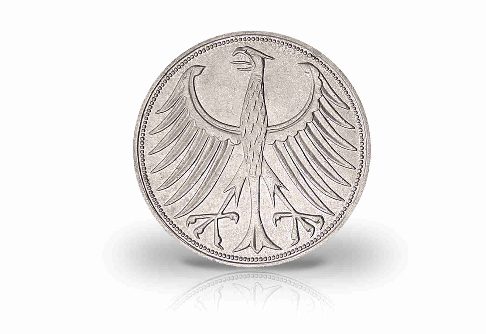 5 DM Silbermünze 1958 BRD Silberadler Prägestätte J Jaeger-Nr. 387
