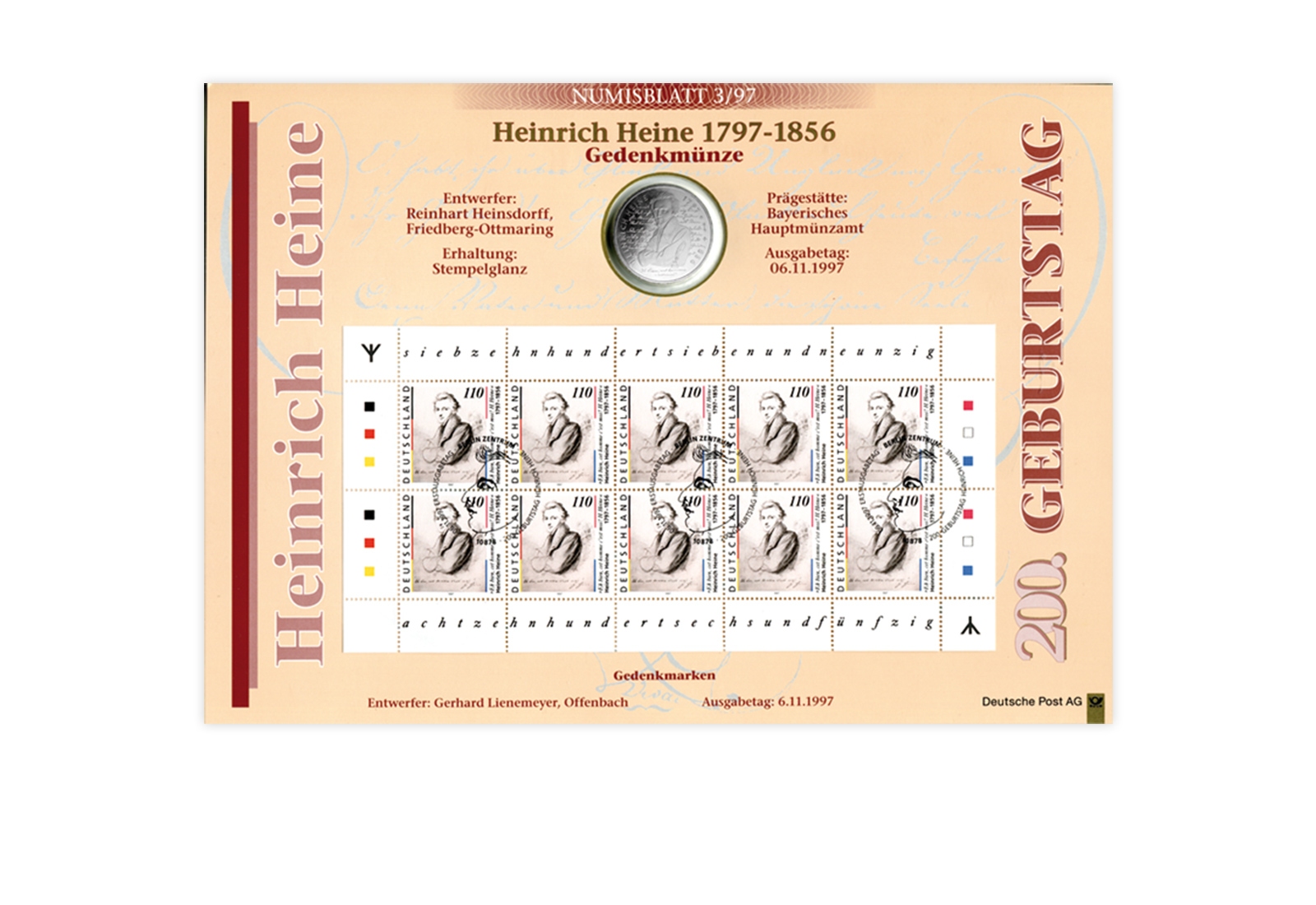 BRD-Numisblatt 3/97 Heine - 1. Auflage (mit Runen)