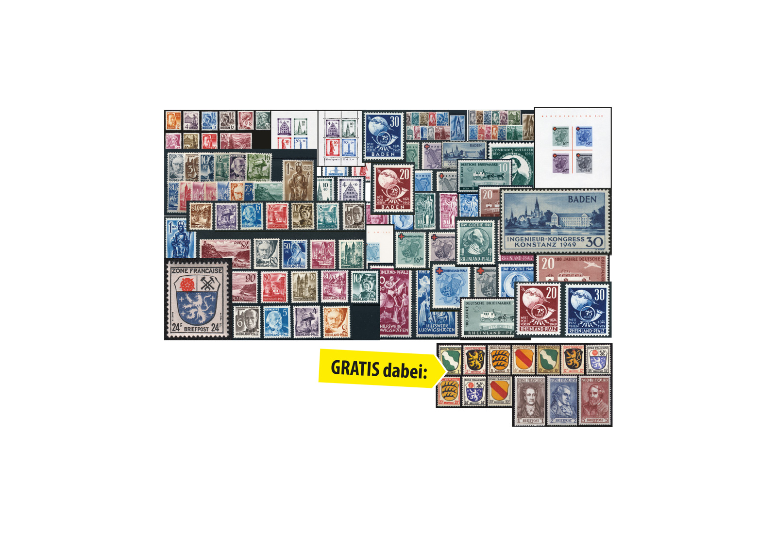 Französische Zone/Gebiete 1947/9 komplett postfrisch