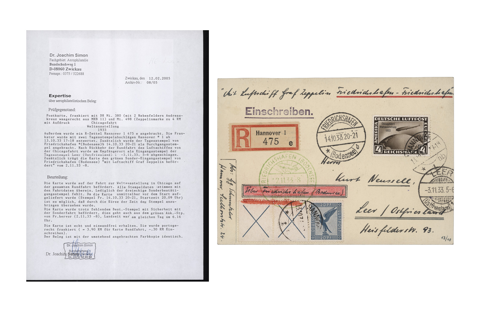 1933 Zeppelin Chicagofahrt Rundfahrtpostkarte
