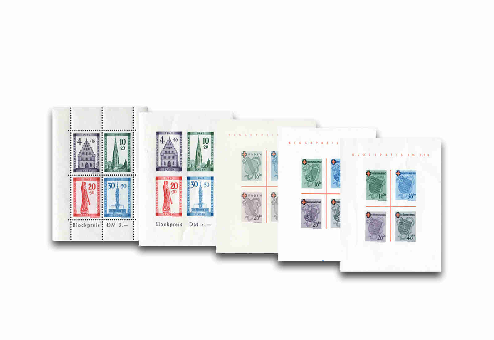 Briefmarken Blockausgaben Französische Zone 1949 postfrisch und Falz