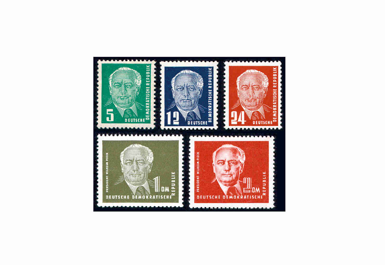 Briefmarken DDR Präsident Wilhelm Pieck (II) 1952-1953 Michel-Nr. 322-326 postfrisch