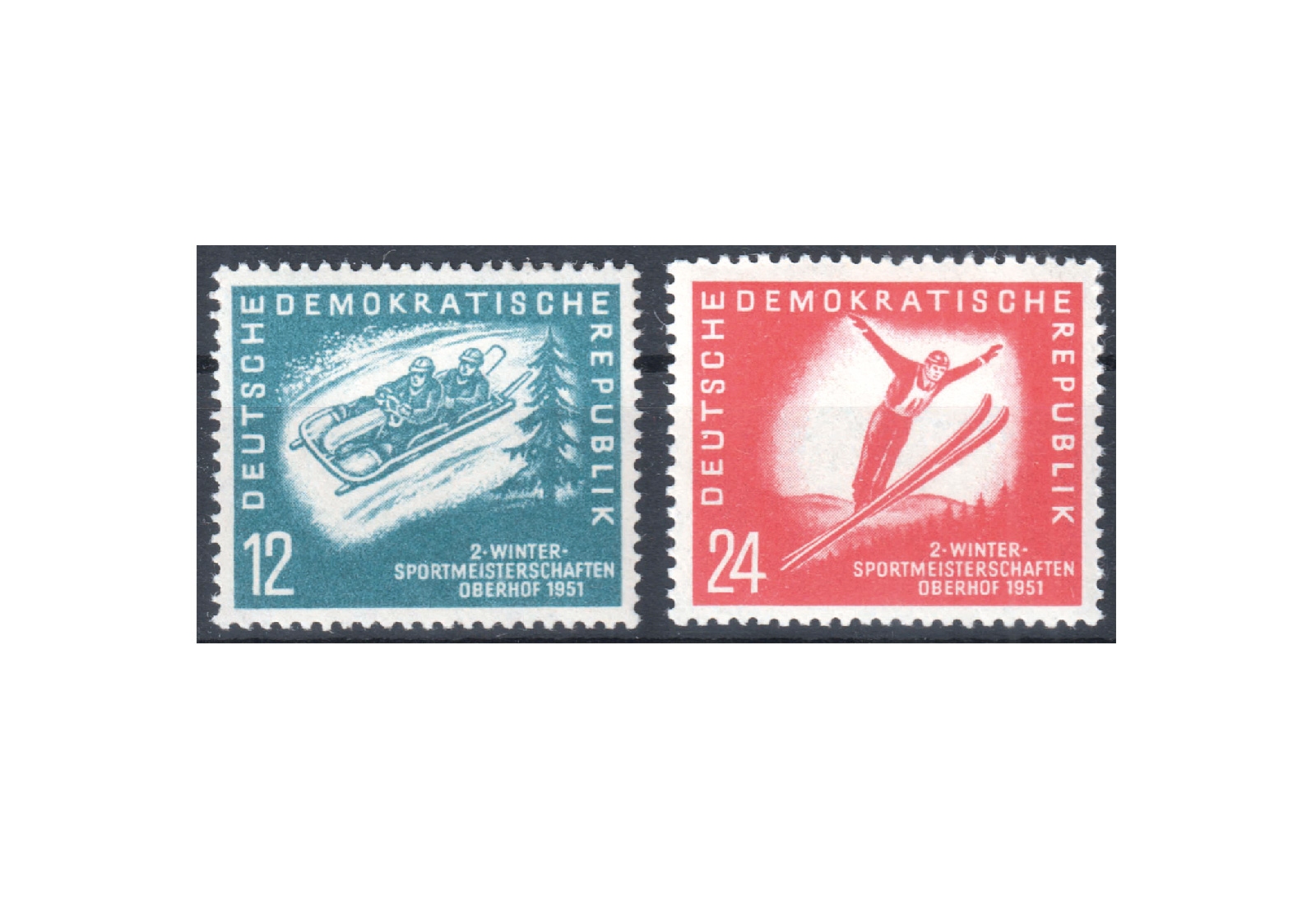 Briefmarken DDR Wintersportmeisterschaften 1951 Michel-Nr. 280-281 postfrisch