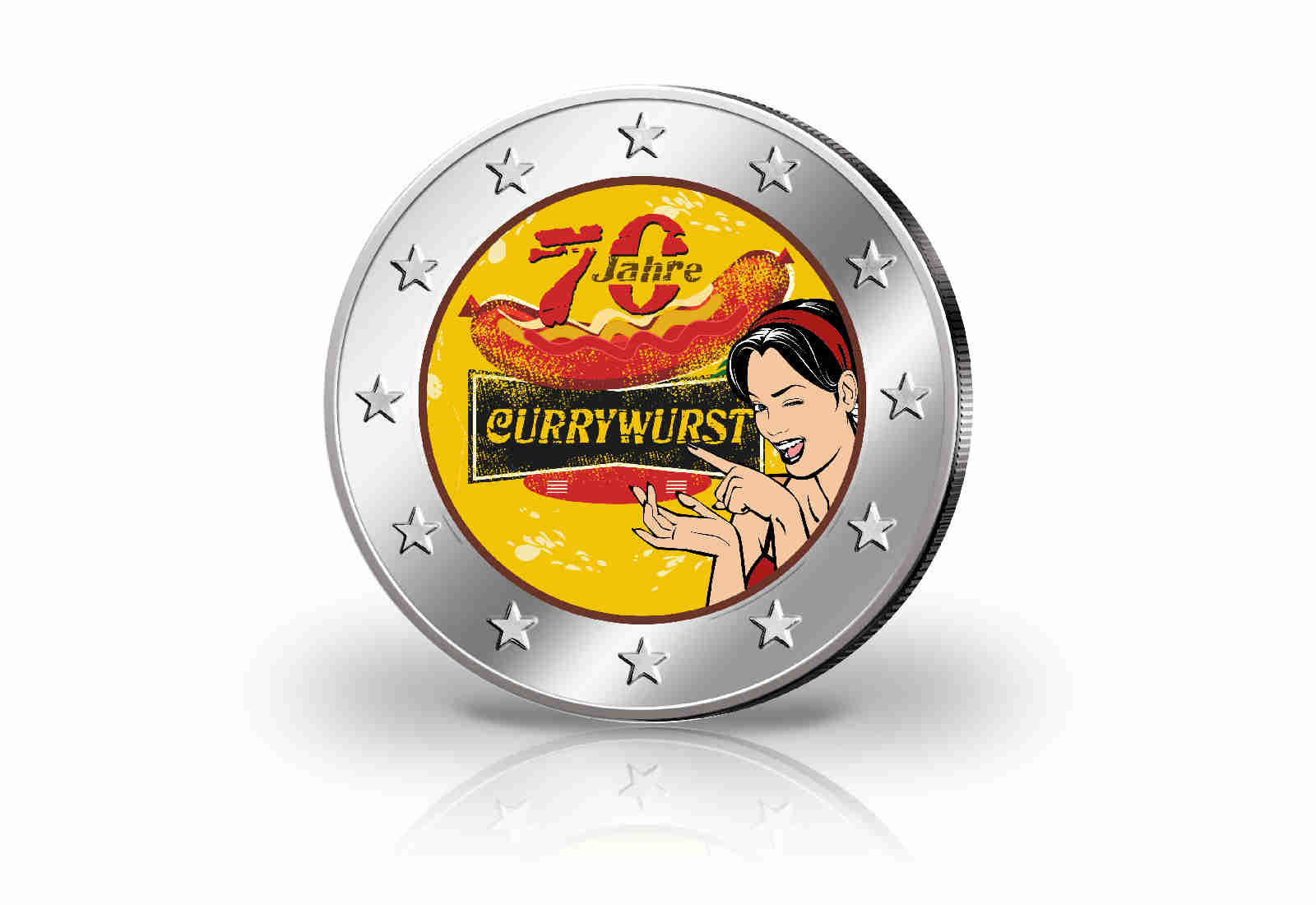 2 Euro mit Farbmotiv 70 Jahre Currywurst