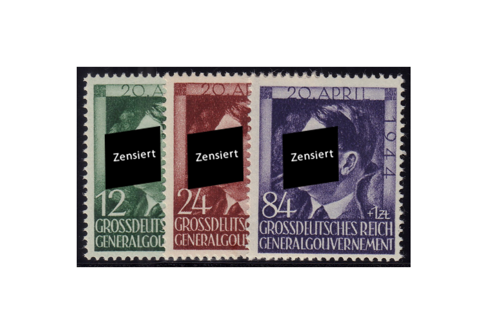 Generalgouvernement 1944: 55. Geburtstag von Adolf Hitler Michel Nr. 117/119 gestempelt