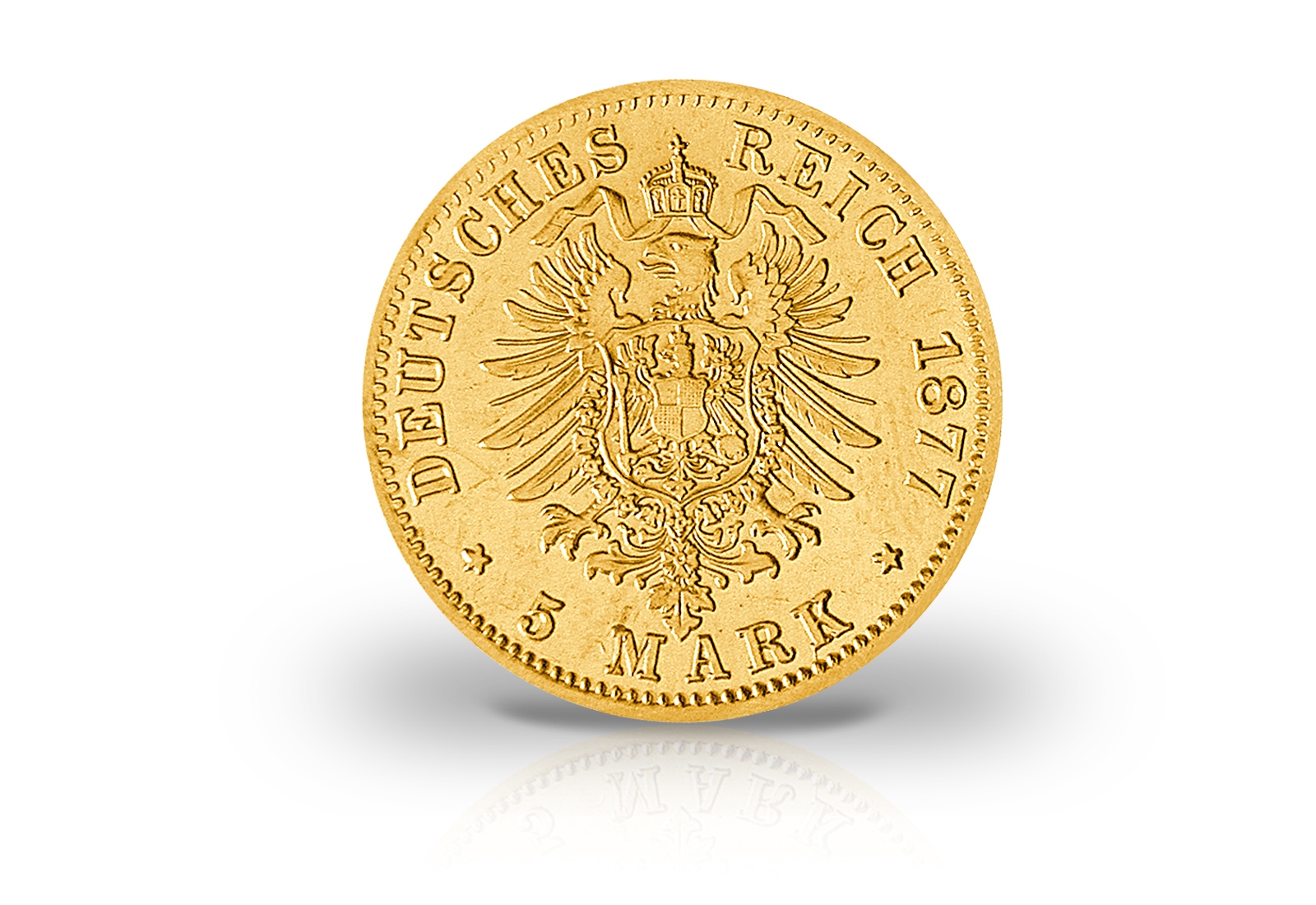 5 Mark Goldmünze 1877  Deutsches Kaiserreich Württemberg König Karl Jaeger-Nr. 291