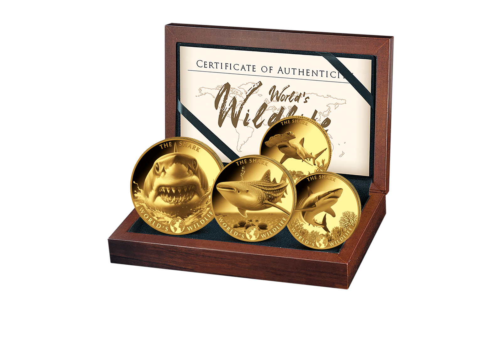 Komplettset World`s Wildlife Hai 1/10-1oz Gold