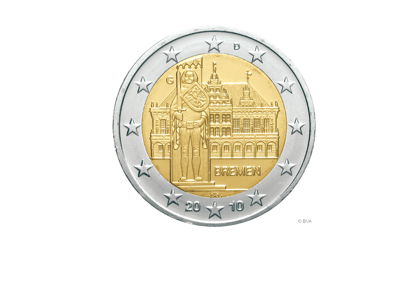 2 Euro 2010 Deutschland Bremen Rathaus und Roland Prägestätte unserer Wahl