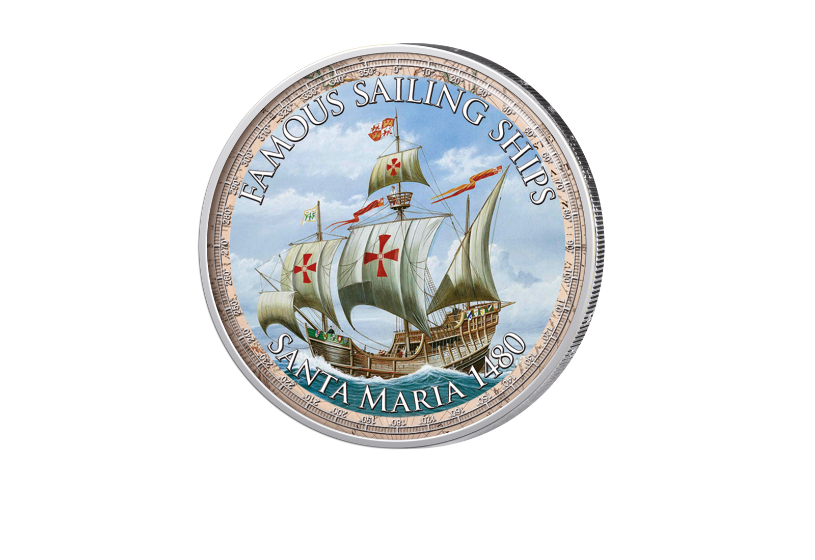 2 Euro mit Farbapplikation Santa Maria 1480 Berühmte Segelschiffe