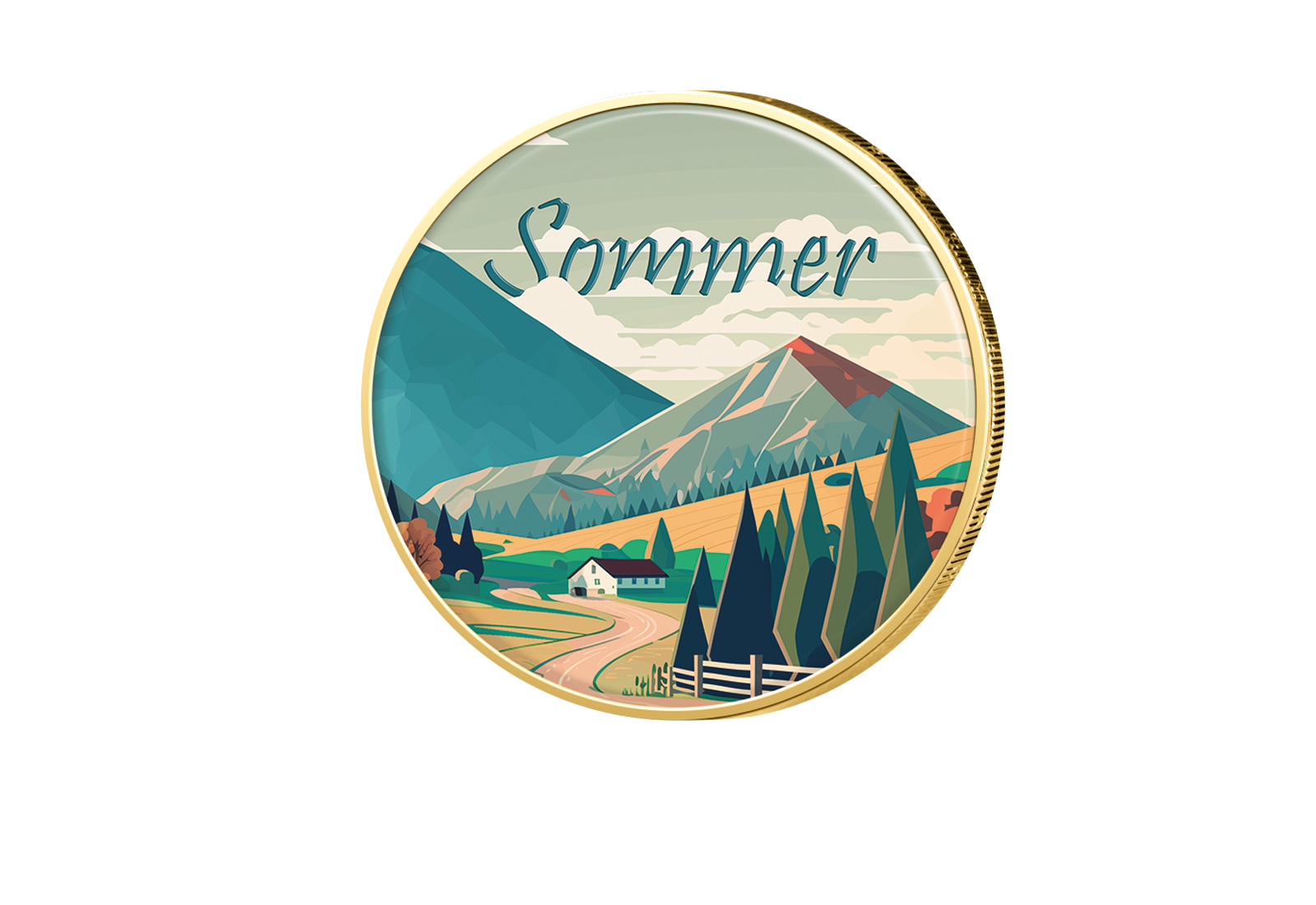 2 Euro vergoldet Serie Die 4 Jahreszeiten - Sommer mit Farbmotiv