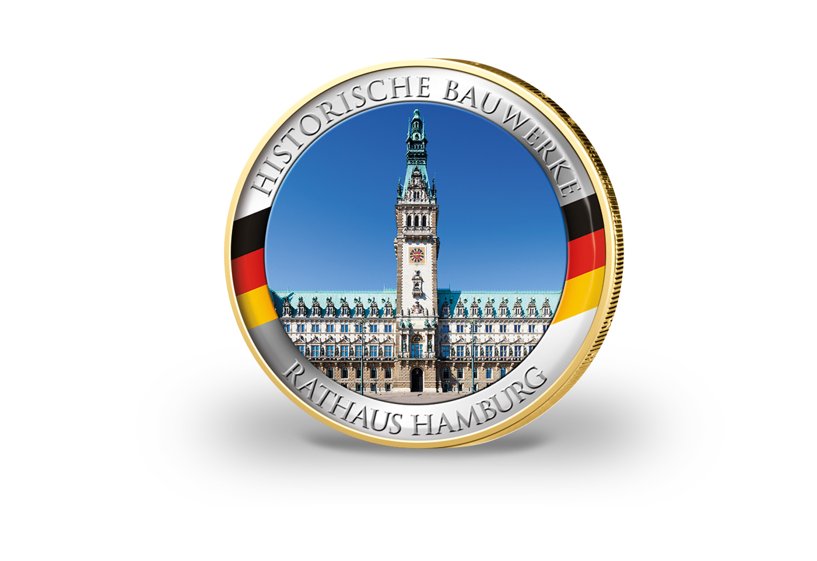 2 Euro vergoldet Rathaus Hamburg mit Farbmotiv