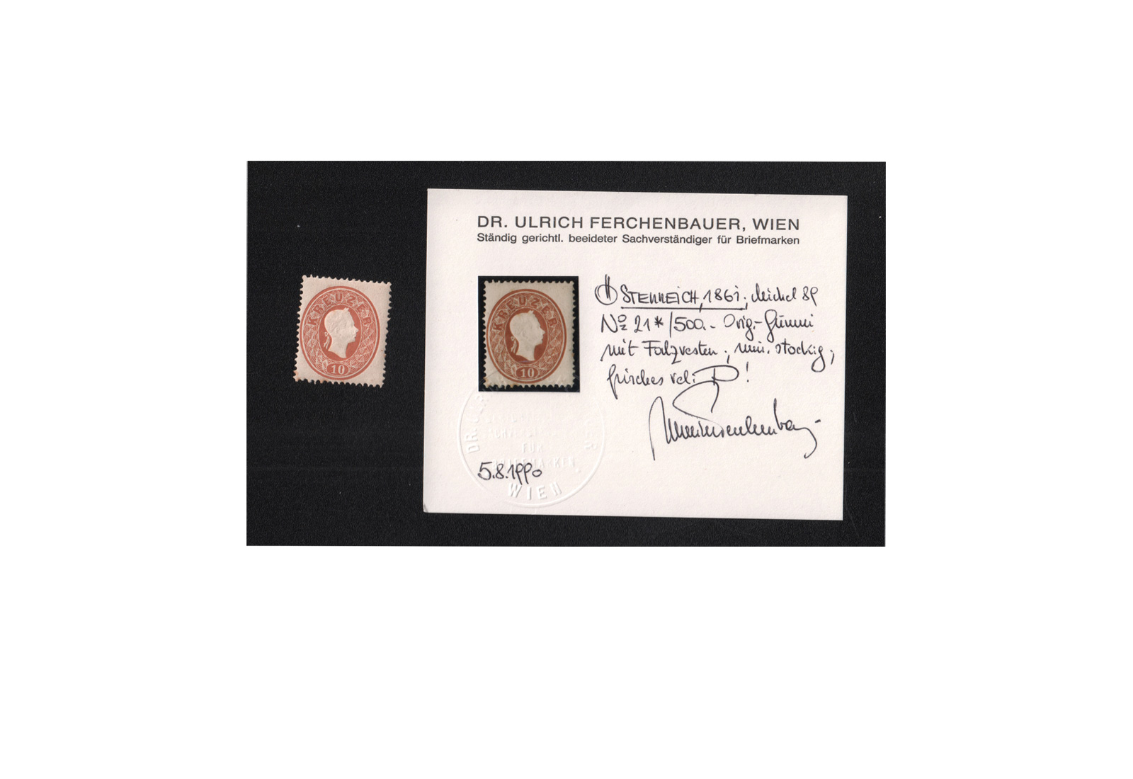 Österreich Mi.Nr. 21 * Fotobefund Ferchenbauer