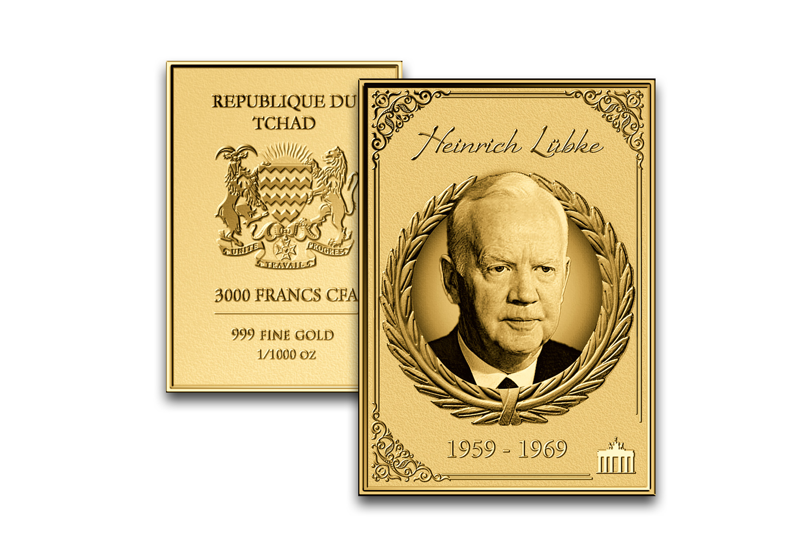 Goldmünzbarren Bundespräsident Heinrich Lübke 999/1000 Gold