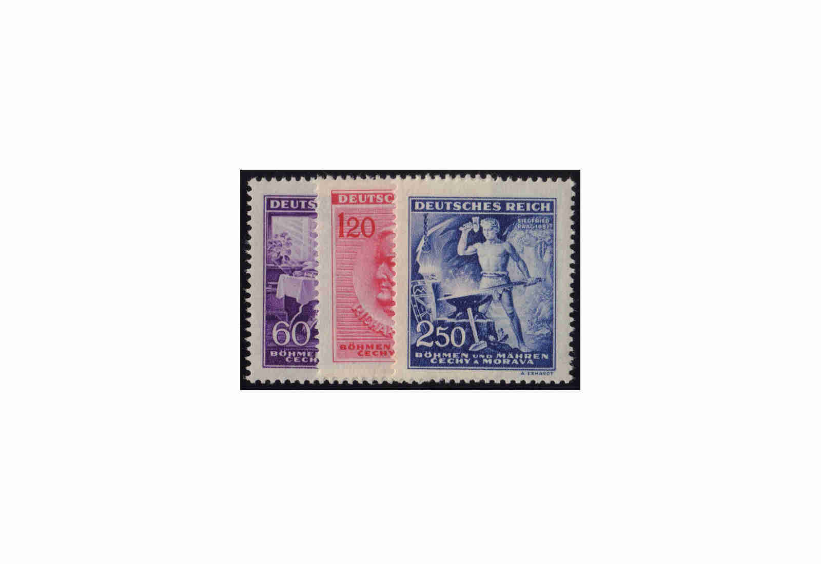 Briefmarken Besatzung Böhmen und Mähren Geburtstag R. Wagner 1943 Michel-Nr. 128-130 postfrisch