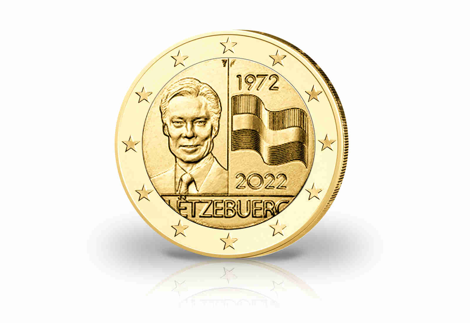 2 Euro 2022 Luxemburg 50. Jahrestag luxemb.Flagge mit 24 Karat Goldauflage