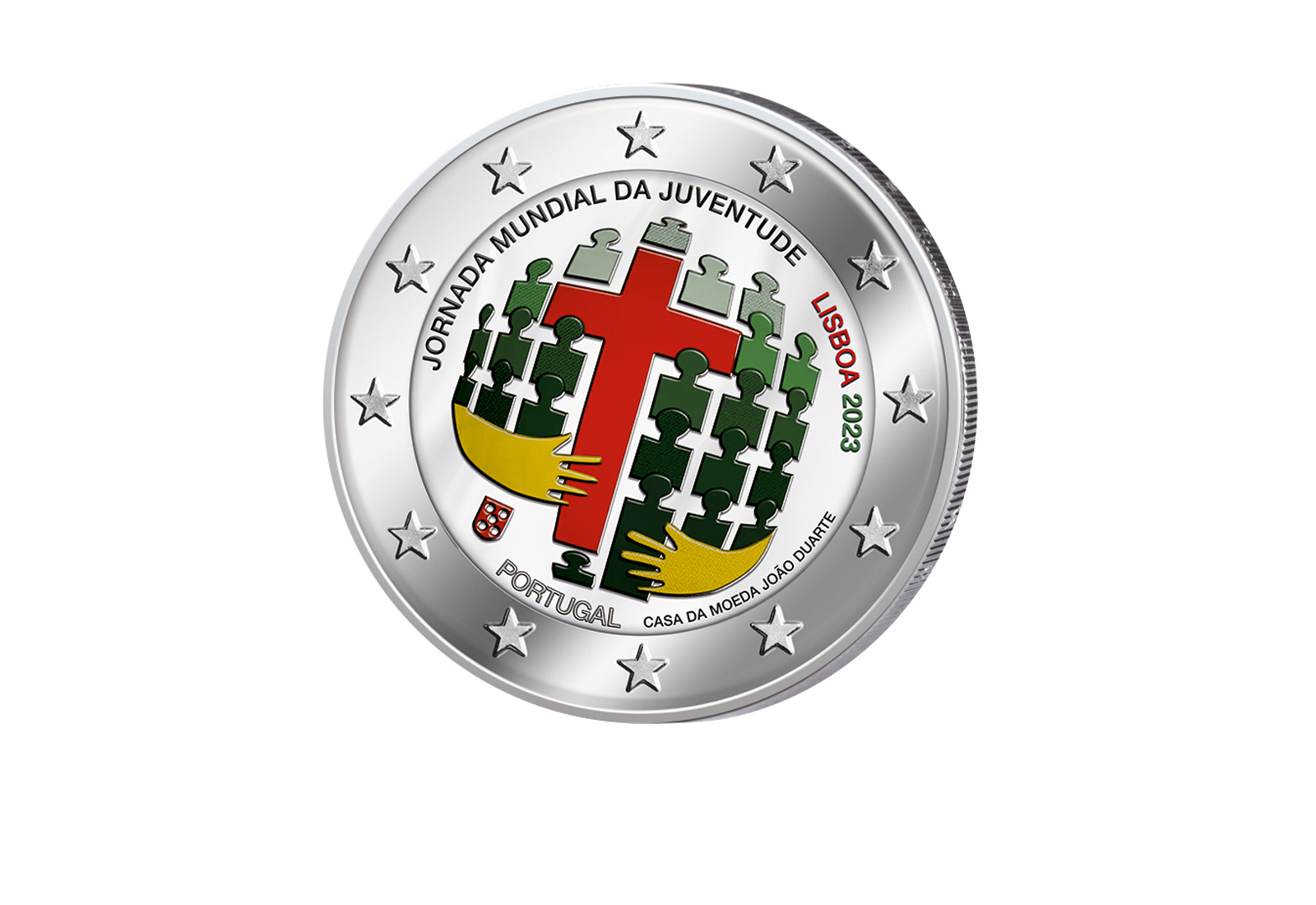 2 Euro 2023 Portugal Weltjugendtag Lissabon mit Farbmotiv