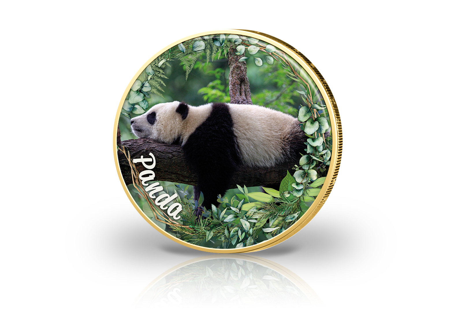 2 Euro vergoldet mit Farbmotiv "Panda"