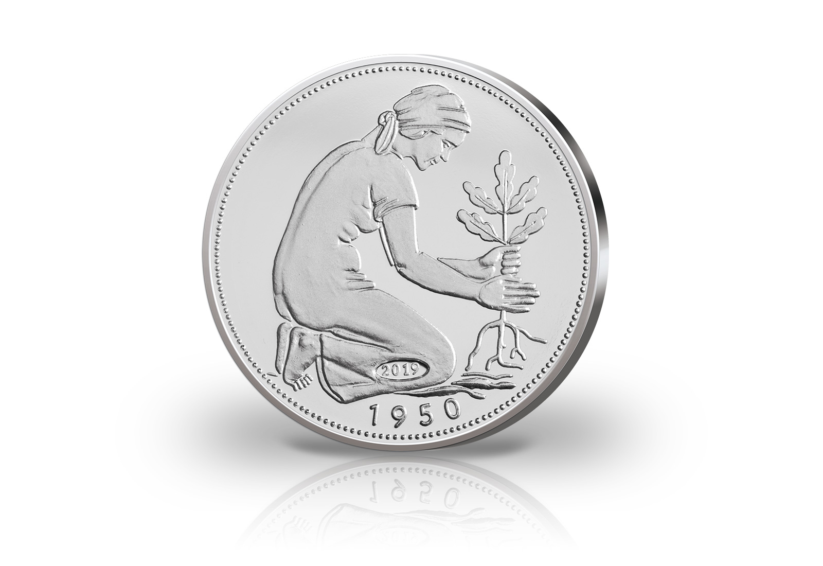 BRD 50 Pfennig 1950 G BDL Neuprägung mit Silberauflage