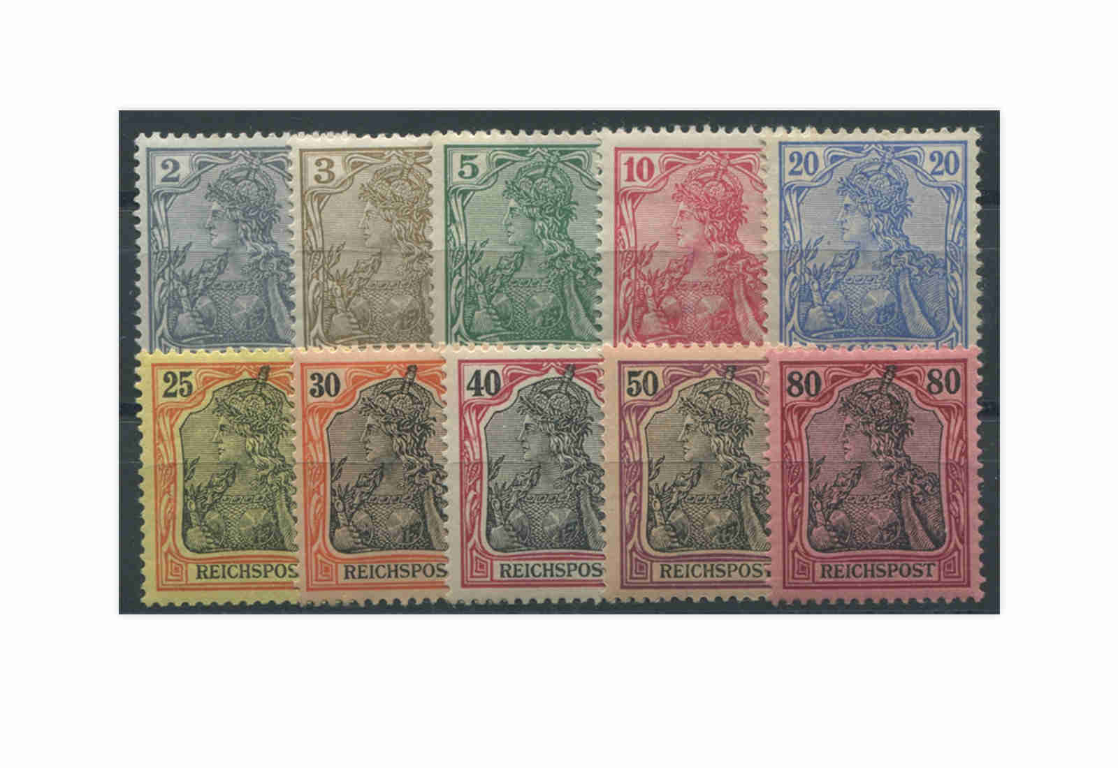 Briefmarken Deutsches Kaiserreich Germania 1900 Michel-Nr. 53/62 Falz