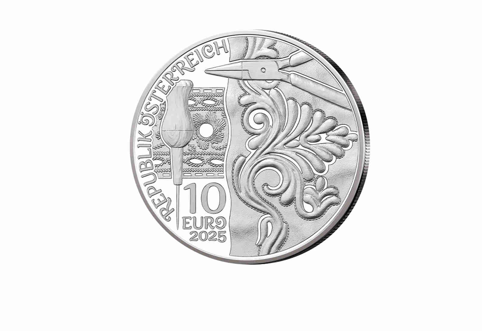 10 Euro Silbermünze 2025 Österreich Aufbrezeln - Leder hgh